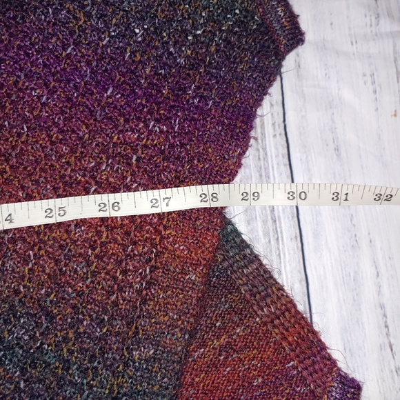 Asymmetrical Sweater, 3/4 sleeves, reddish orange, purple, green , 1X - Picture 9 of 11